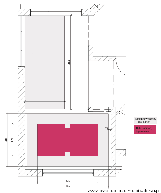 Projekt sufitów - salon projekt domu Lawenda